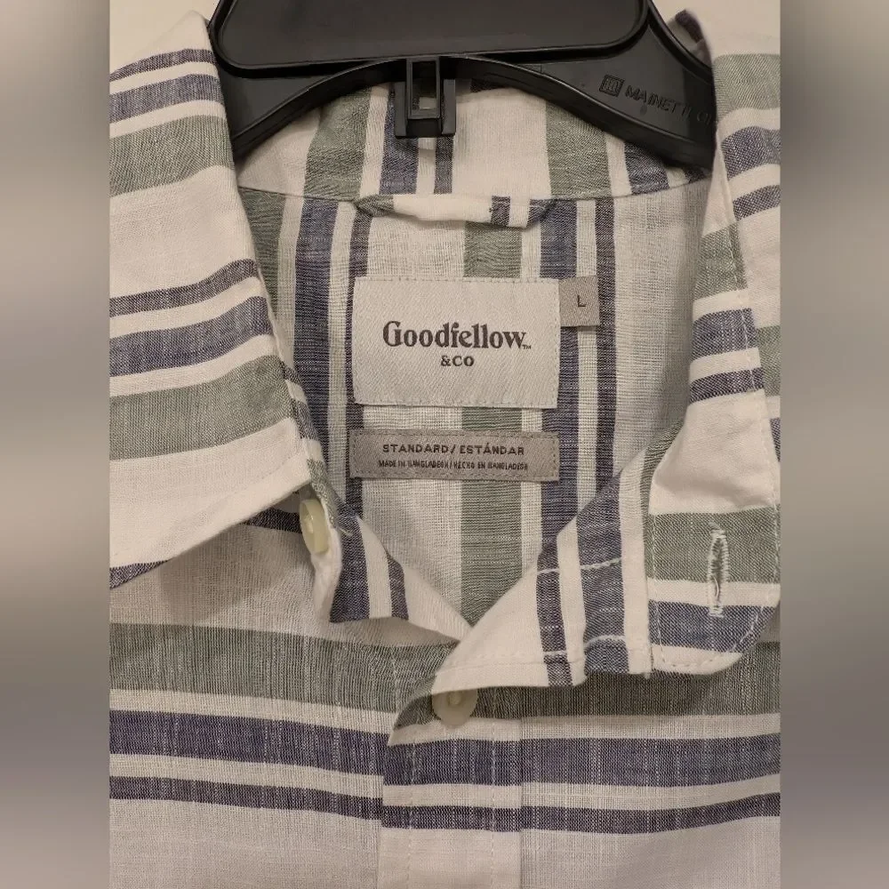 Goodfellow & Co Men's Striped Short Sleeve Shirt, White, Blue And Green
